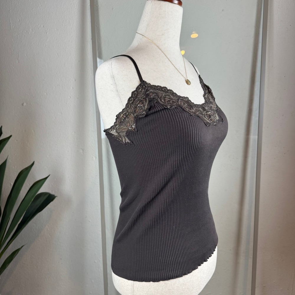 Banana Republic Camisole Women S Brown Excellent Ribbed Lace Trim Cotton Top - Picture 3 of 6